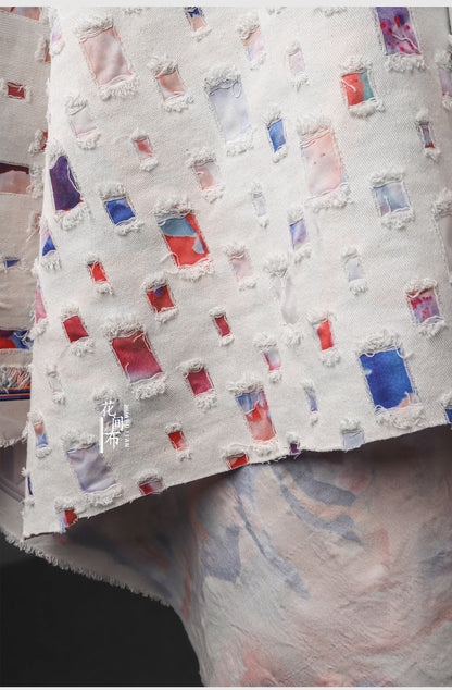 Tissu denim à armure jacquard : coton à motif quadrillé 3D, largeur 140 cm