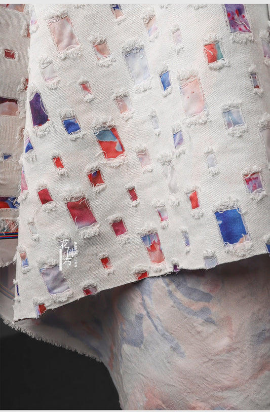 Tissu denim à armure jacquard : coton à motif quadrillé 3D, largeur 140 cm