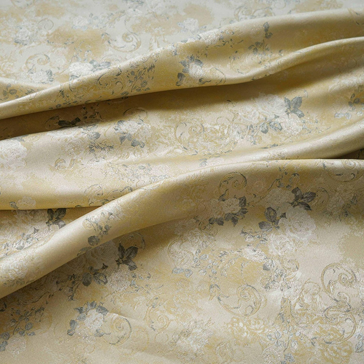 Tissu jacquard floral doré : revêtement d’ameublement réversible en relief, 160 cm de large