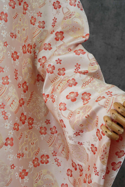 Tissu brocart Lanterne Fleur de Prunier - Tissu décoratif tissé, 157 cm de large
