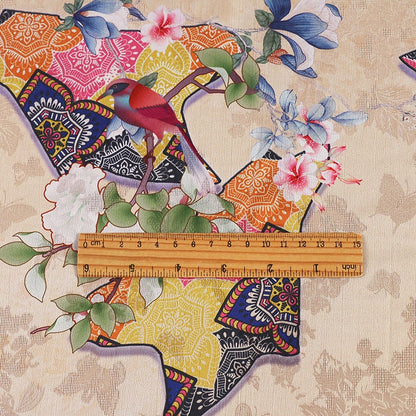 Damask Silk Fabric: Ancient Kite Pattern Print, 59" Wide