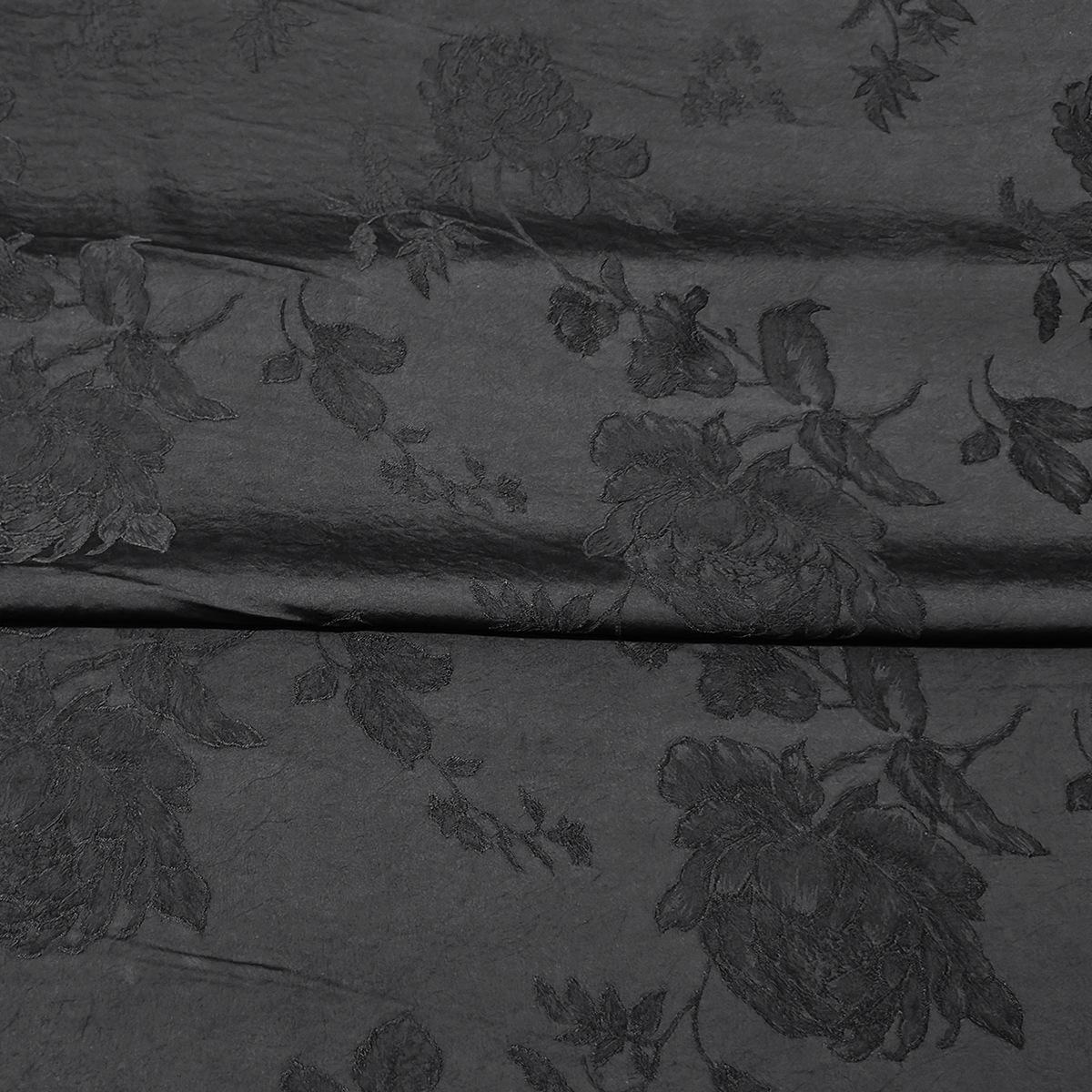 Black Brocade Fabric: Plant Silk Upholstery, Costume, Quilting (55"W)