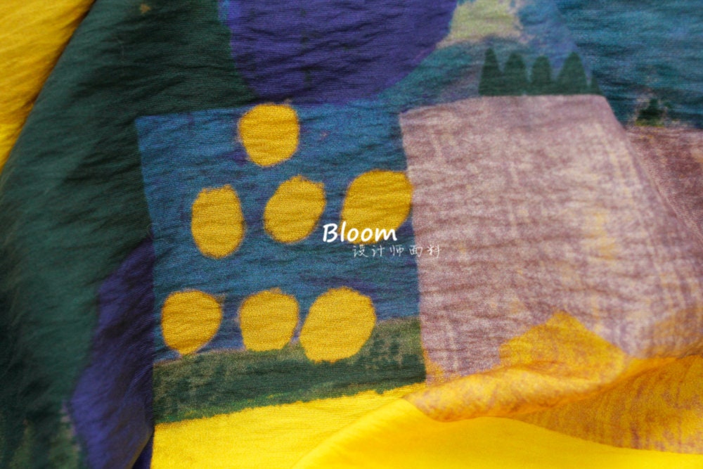 Art Print Tencel Linen Fabric: Contrast Color Silky Cloth, 59" Wide