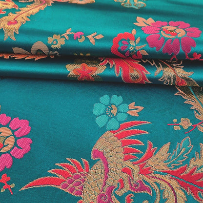 29.5"W Birds Fabric, A hundred birds are paying homage to a phoenix pattern Jacquard Satin Fabric, Upholstery, Quilting and Sewing fabric