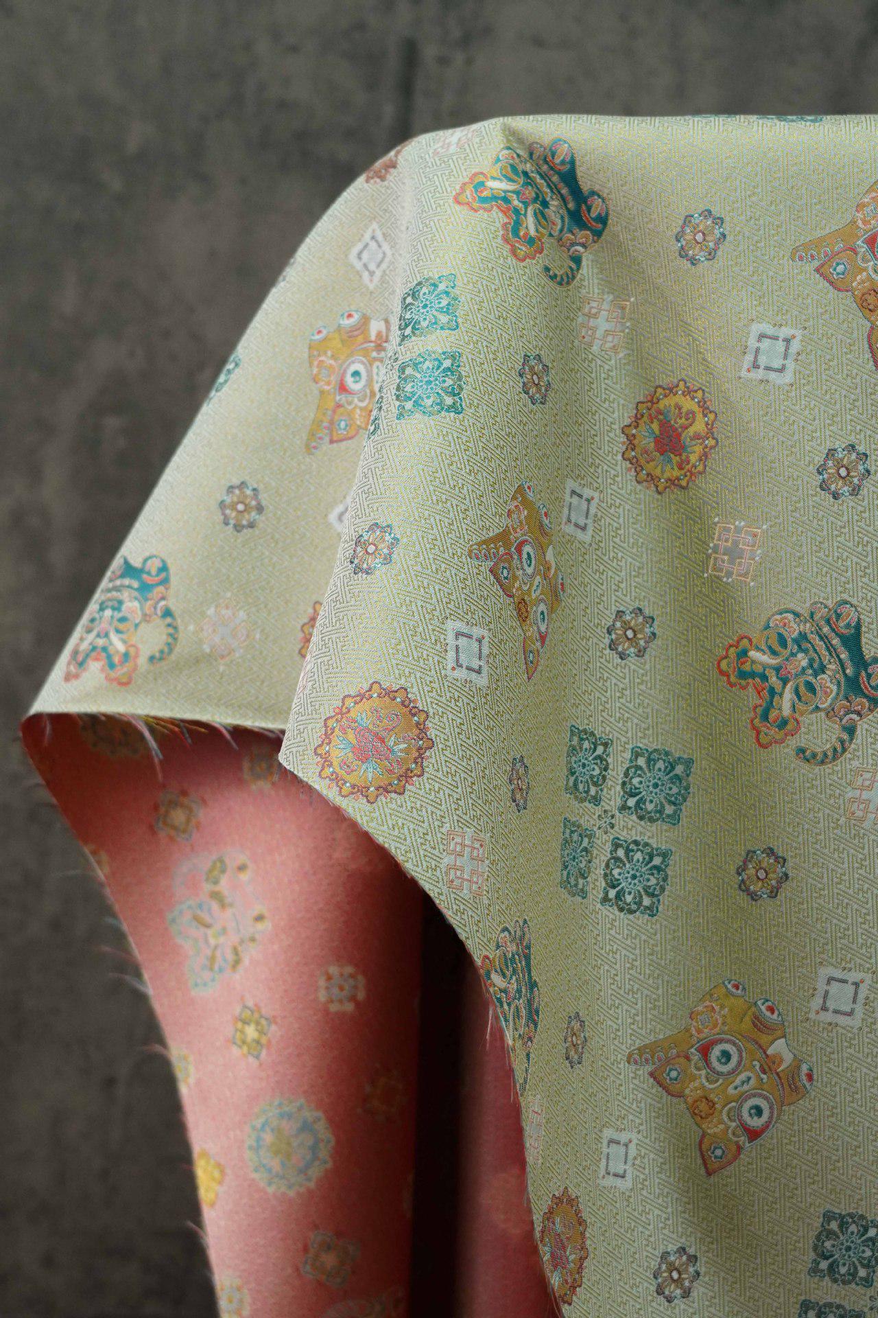Lion Jacquard Woven Fabric: Bean Green Embossed Upholstery, 65"W