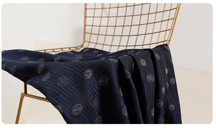 Nishijin Japanese Brocade Fabric: Navy Gold Damask, 29.5" Width