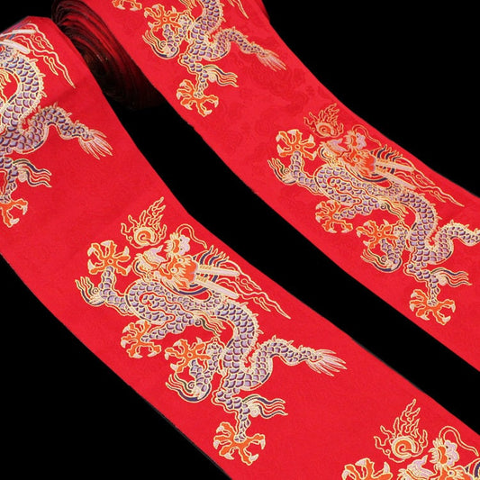 Dragon Jacquard Ribbon: Gold Hanfu Trim, Ethnic Style (10cm)