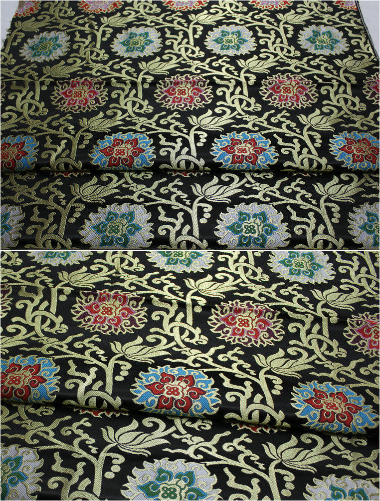 Lotus Thangka Brocade Fabric: Tibetan Buddhist Robes (29.5"W)