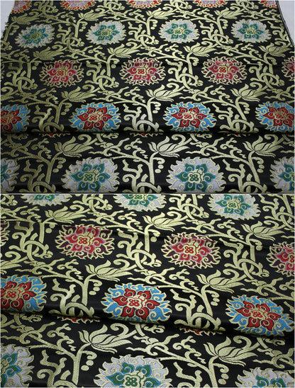 Lotus Thangka Brocade Fabric: Tibetan Buddhist Robes (29.5"W)