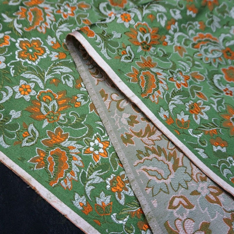 Green Floral Jacquard Brocade Fabric: Silk Rayon Blend, 29" Wide
