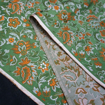 Green Floral Jacquard Brocade Fabric: Silk Rayon Blend, 29" Wide