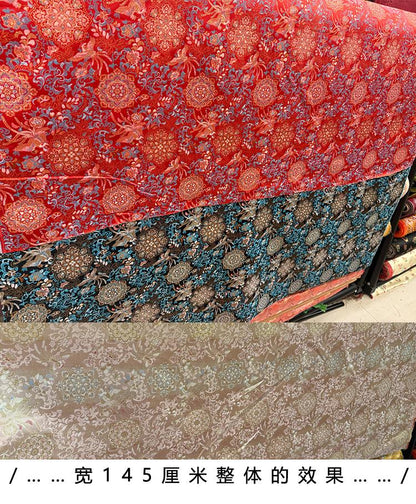 Tissu brocart pivoine phénix - Satin style chinois, 142 cm de large