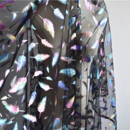 Gradient Feather Mesh Fabric, Stamping Polyester, Sewing Material, 57"Wide