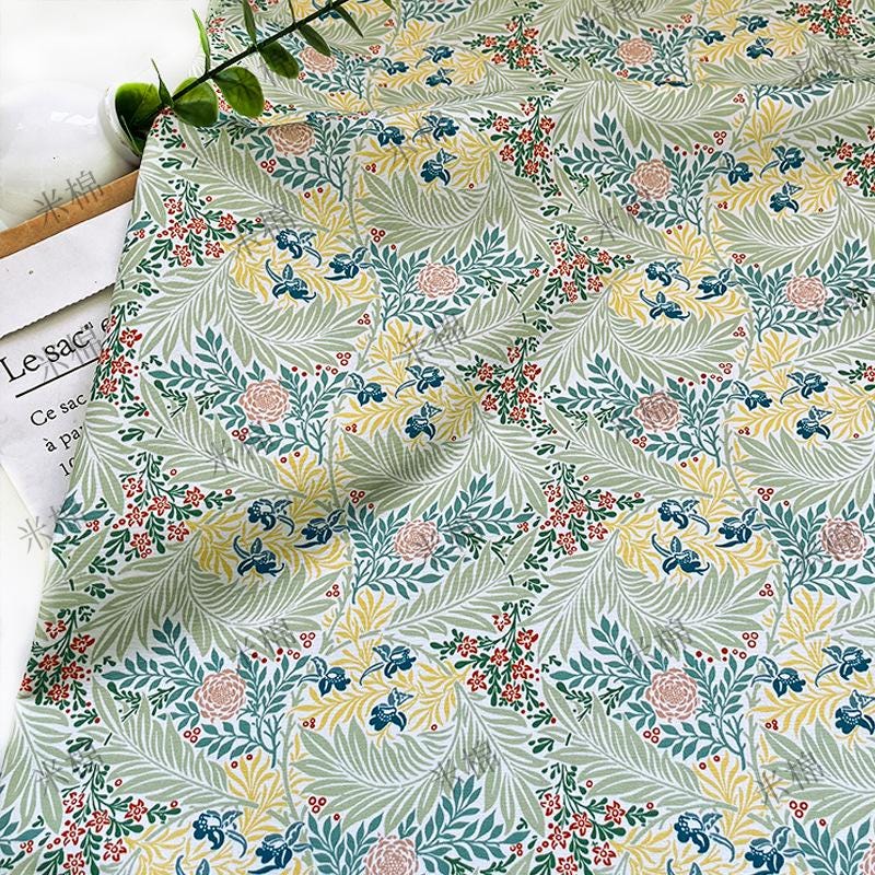Floral Print Cotton Canvas Fabric - Sage Green (59" Wide)