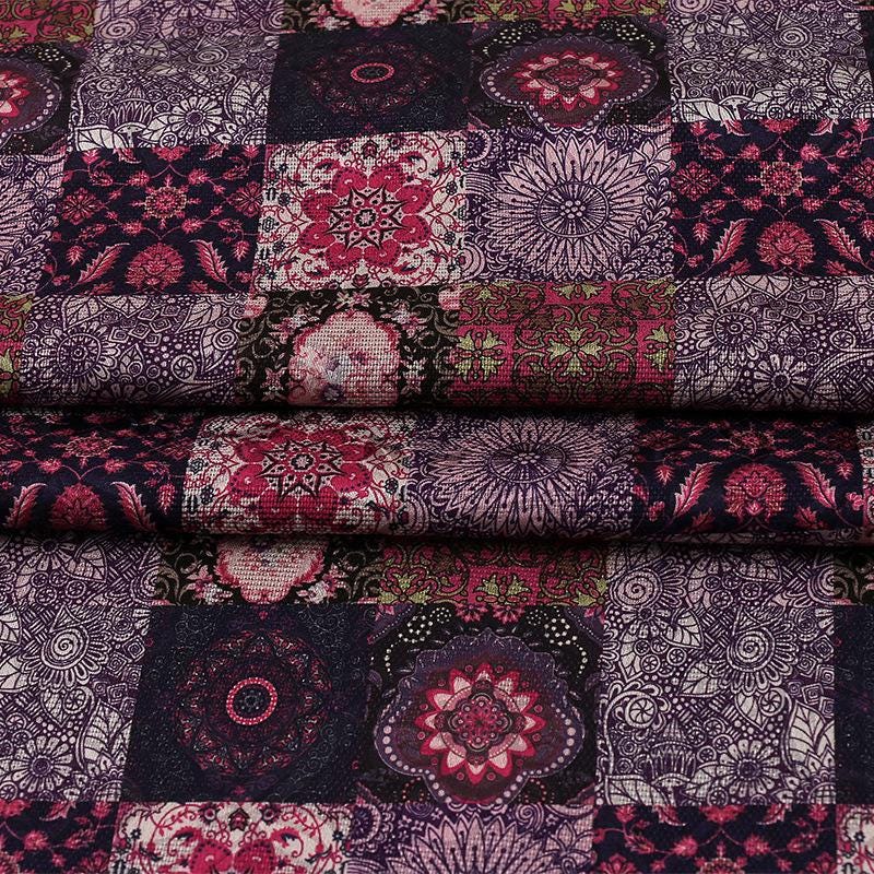 Tea Silk Satin Fabric: 59"W Patch Pattern Digital Print