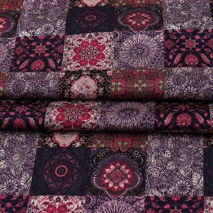 Tea Silk Satin Fabric: 59"W Patch Pattern Digital Print