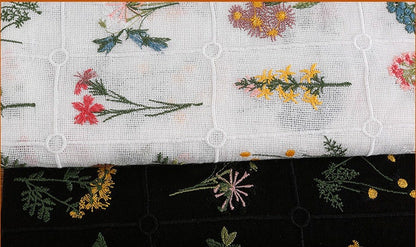 Floral Embroidery Cotton Fabric: Multicolour Plants, 49" Wide