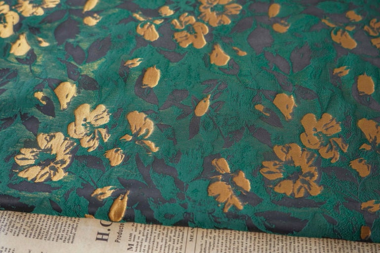 Victorian Floral Upholstery Fabric: 3D Rayon Polyester, 61" Wide