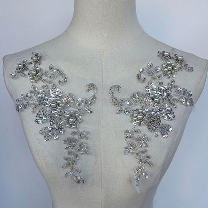 Embroidered Sequin Lace Trim: Light Ivory Bridal Applique - 11" By The Yard