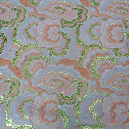 Floral Jacquard Fabric: Gold Thread Elegant Multicolor Pattern, 59" Wide