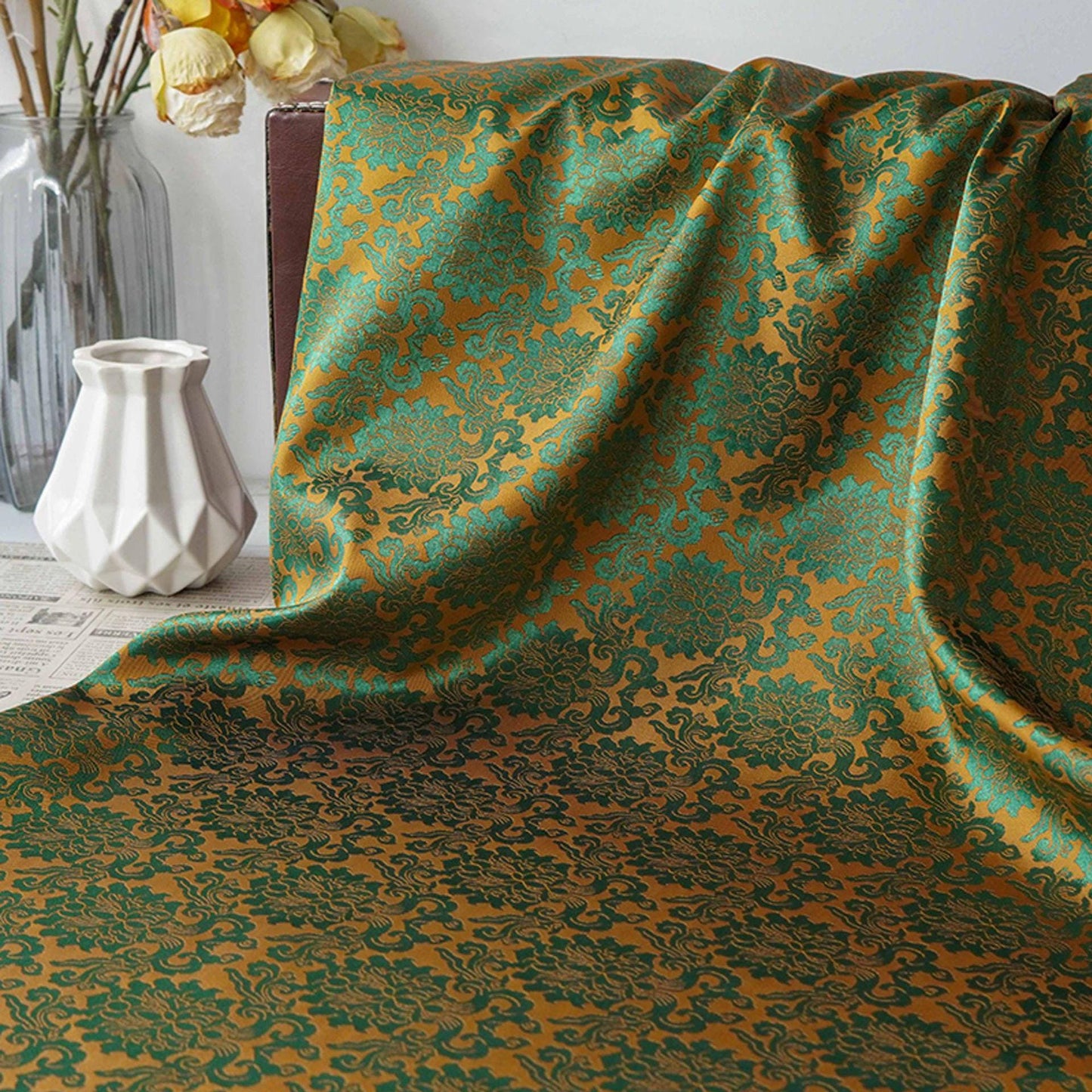 Passionflower Brocade Jacquard Fabric: Rayon Blend for Dressmaking & Crafts