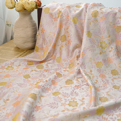 Floral Jacquard Fabric: Gold Thread Upholstery, 59" Wide