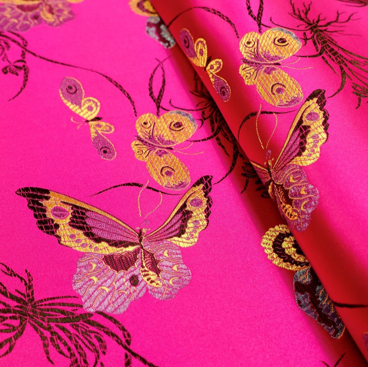 Butterfly Brocade Fabric: Rayon Satin Damask, 45" Wide - By The Meter