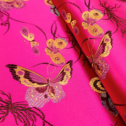 Butterfly Brocade Fabric: Rayon Satin Damask, 45" Wide - By The Meter