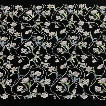Beaded Floral Velvet Fabric: 43"W Embroidery Designer Material