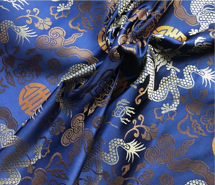 Chinese Dragon Brocade Fabric: Multi-Color Rayon, 29.5" Wide, Upholstery & Sewing