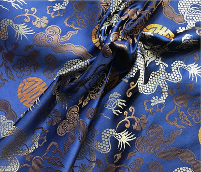 Chinese Dragon Brocade Fabric: Multi-Color Rayon, 29.5" Wide, Upholstery & Sewing