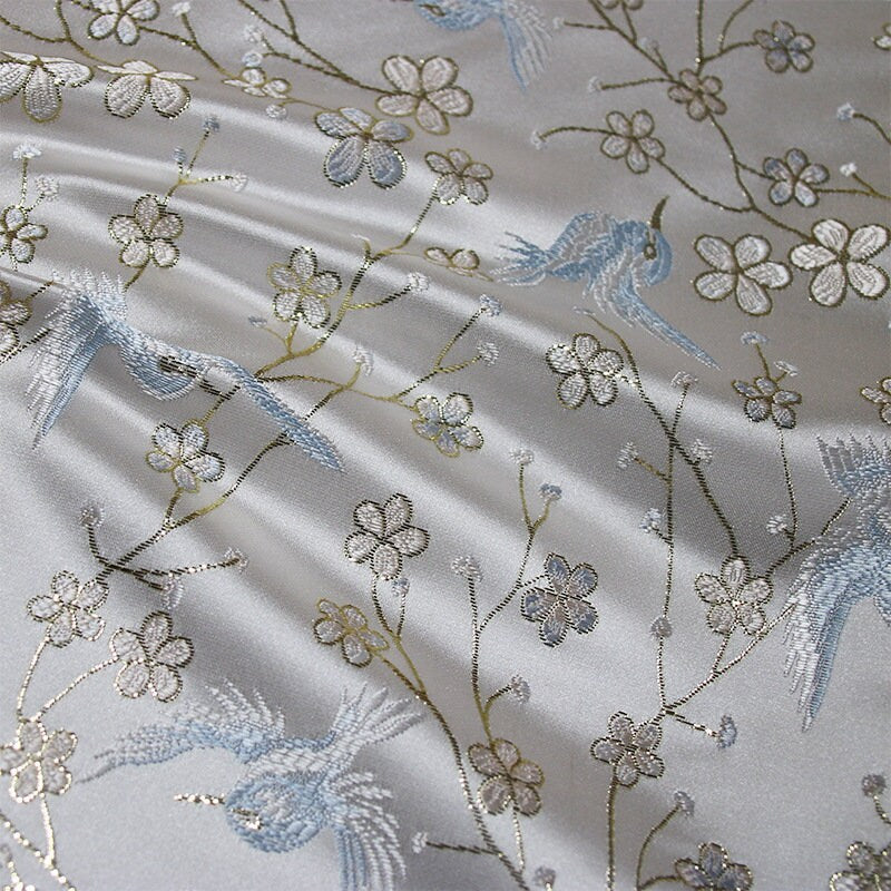 Bird Jacquard Brocade Fabric: 57"W Silk Rayon Damask