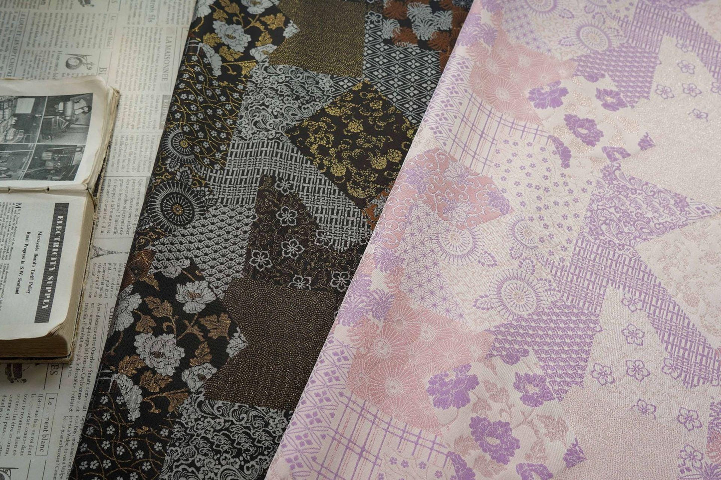 Japanese Floral Patchwork Fabric | Sashiko Style Quilting Material, 58"W