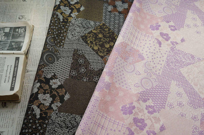 Japanese Floral Patchwork Fabric | Sashiko Style Quilting Material, 58"W