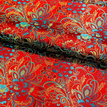 Lily Flower Brocade Fabric: Rayon Satin Blend, 45" Wide - By The Meter