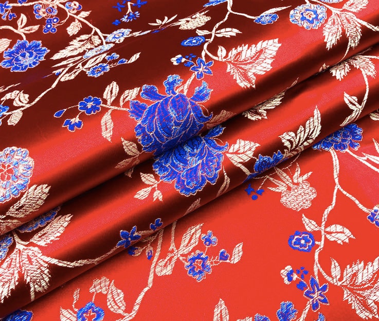 Tissu brocart damassé à motif pivoine : 114 cm de large, rayonne, pour patchwork et couture