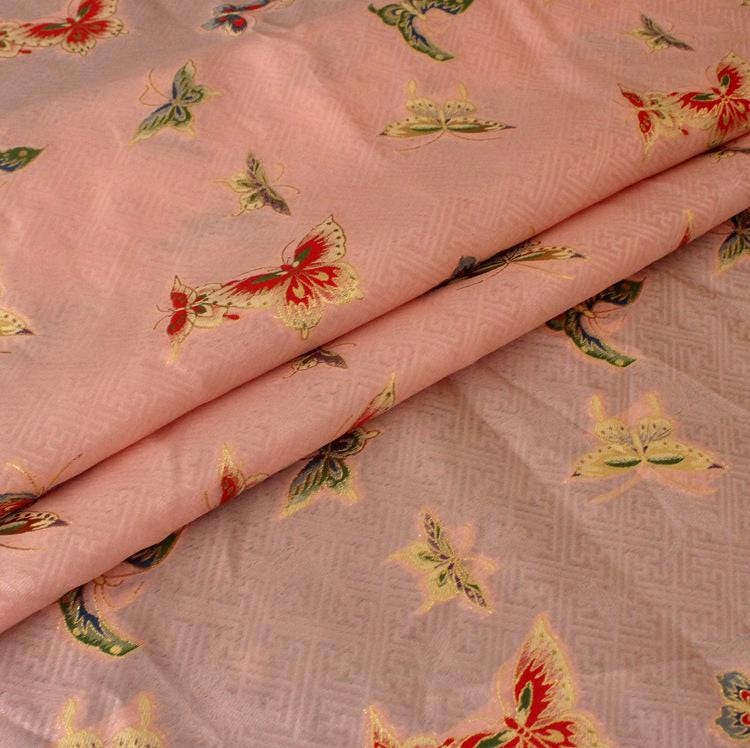 Butterfly Gold Weaving Rayon Fabric: Mongolian Tibetan Pattern, 58"W