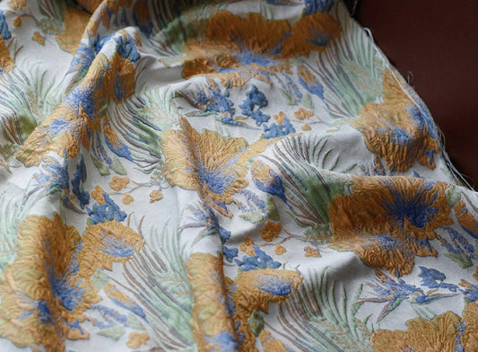 Vintage Rhubarb Jacquard Fabric: 3D Floral Designer Fabric, 60"W