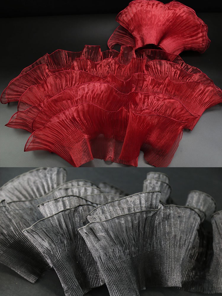 Pleated Ruffle Organza Fabric: 3D Folds, Stiff Texture, 15cm Wide