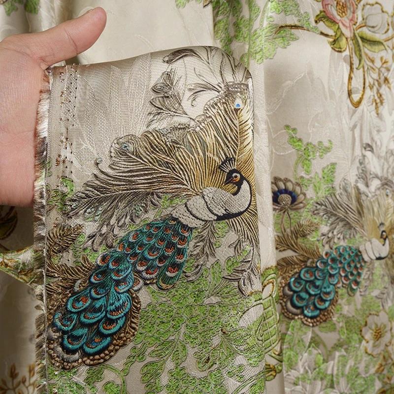Tissu satiné de soie « Thé Paon » : Ameublement vert, costumes, rideaux (58 po L)