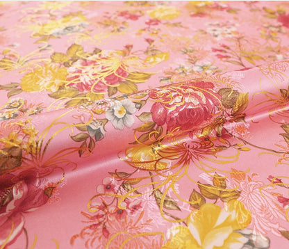 Chrysanthemum Silk Brocade Fabric: 59"W Floral Damask, Quilting & Upholstery