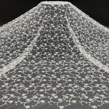 High-End Beaded & Sequin Fabric ��� 4/6/8mm Pearl Embroidery, Wedding Dress, Bridal Gown Material, Prom Dress, Luxury Fashion Fabr"Wide