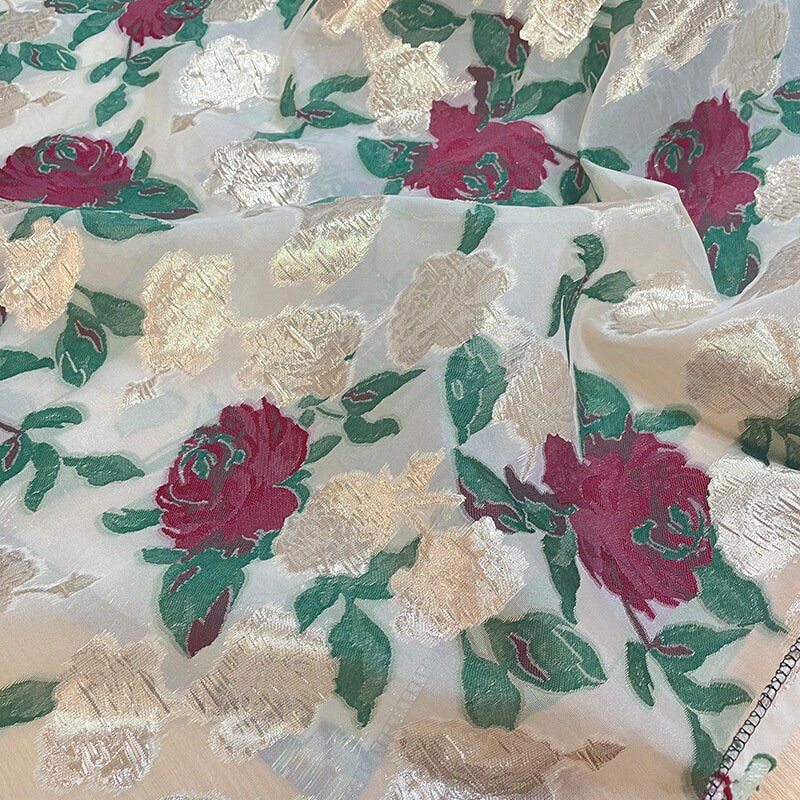 Floral Organza Jacquard Fabric: Gold Thread Sewing & Upholstery - 57"W
