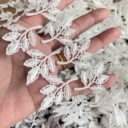 Beige Leaf Embroidery Lace Trim: Shabby Chic Cotton Weave