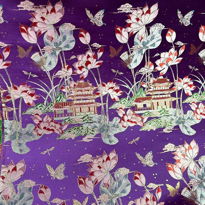 Lotus Silk Brocade Fabric: Tibetan Robe, Cheongsam, Upholstery, 59"W