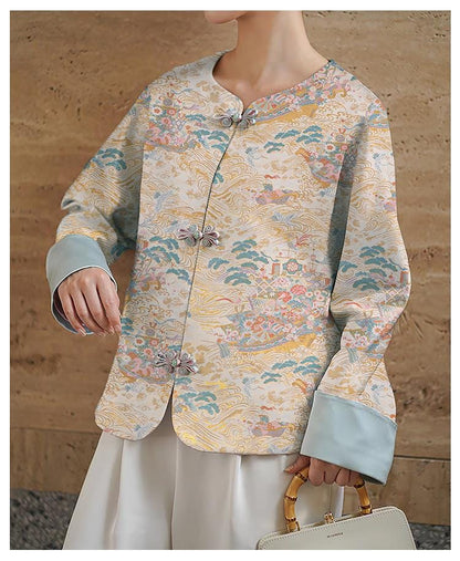 Hundred Flowers Jacquard Brocade Fabric: Japanese Kimono Sewing Material, 56" Wide