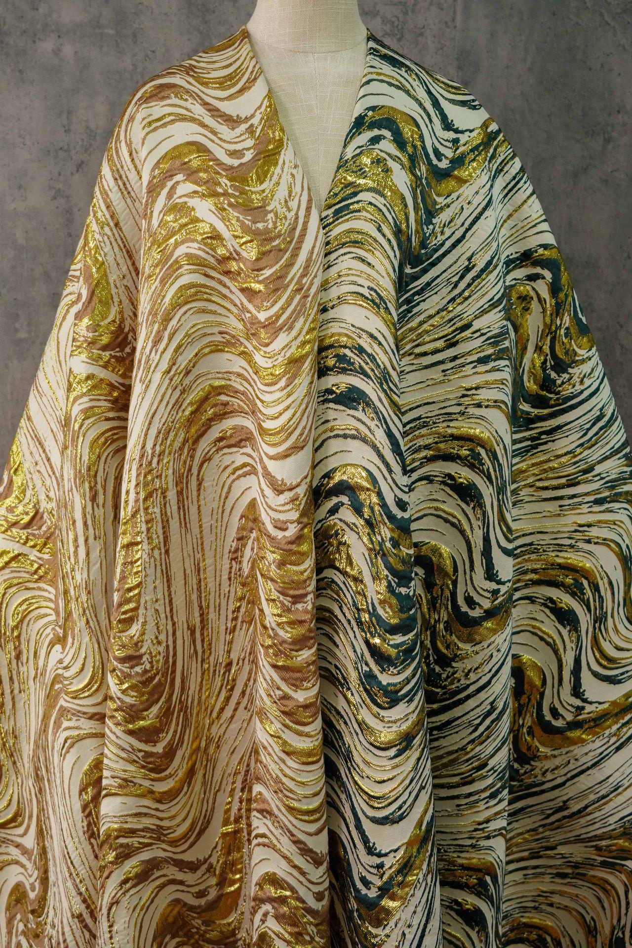 Gold Thread Jacquard Fabric: Universe Galaxy Design, 55" Wide