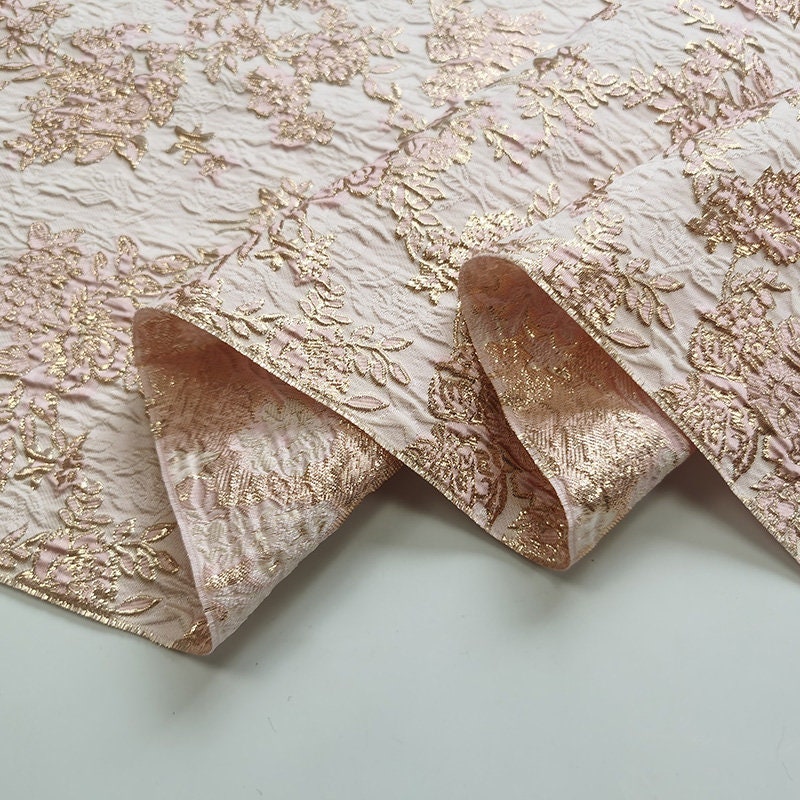 Gold Thread Floral Jacquard Fabric: 3D Texture Designer Sewing Material