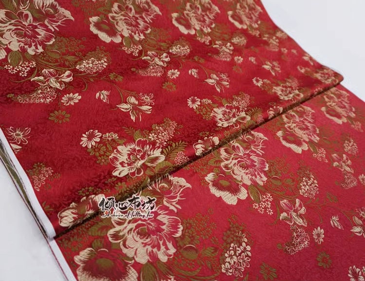 Maroon Peony Brocade Fabric: 29"W Rayon Blend, Costume & Decor