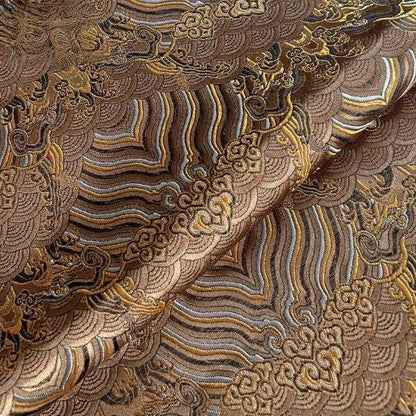 Tissu brocart Vagues Océanes : Jacquard de soie et rayonne (largeur 29,5")